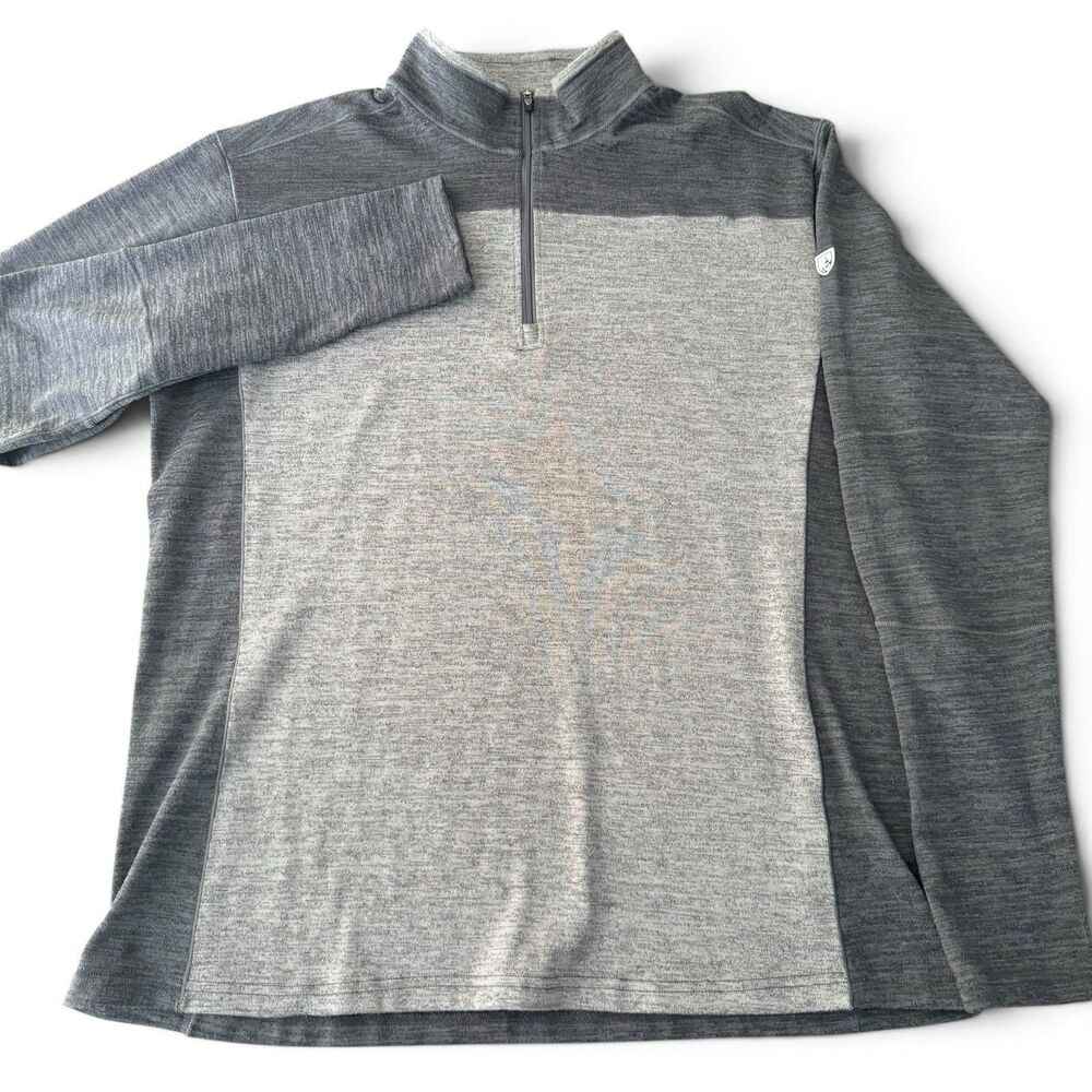 Kuhl 1/4 Zip Pullover Men XL Heather Gray Colorblock Mock Neck Outdoor Sweater - Picture 2 of 13